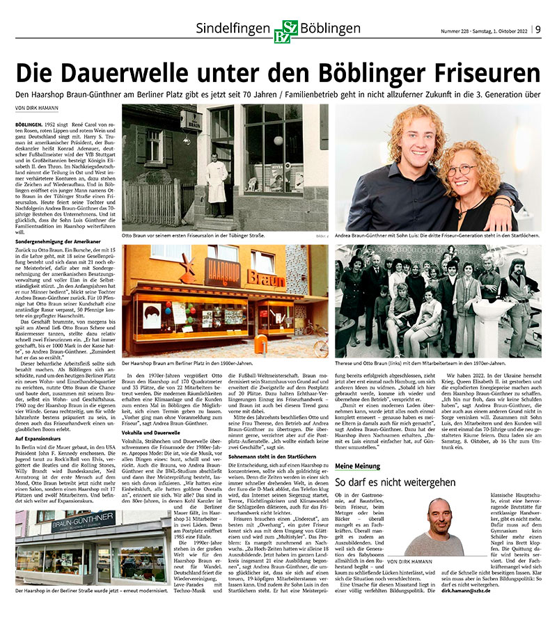 Pressebericht über BRAUN in Böblingen, Frisör & Barber